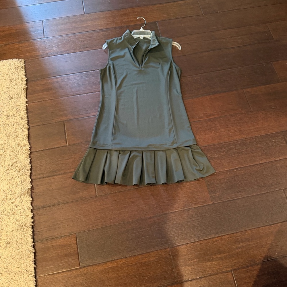 Sleeveless Dark Green Ruffled Hem Dress